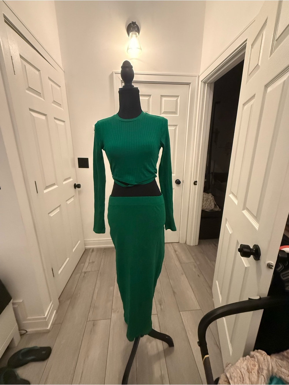 Zara Emerald Green Ribbed Maxi Skirt Set